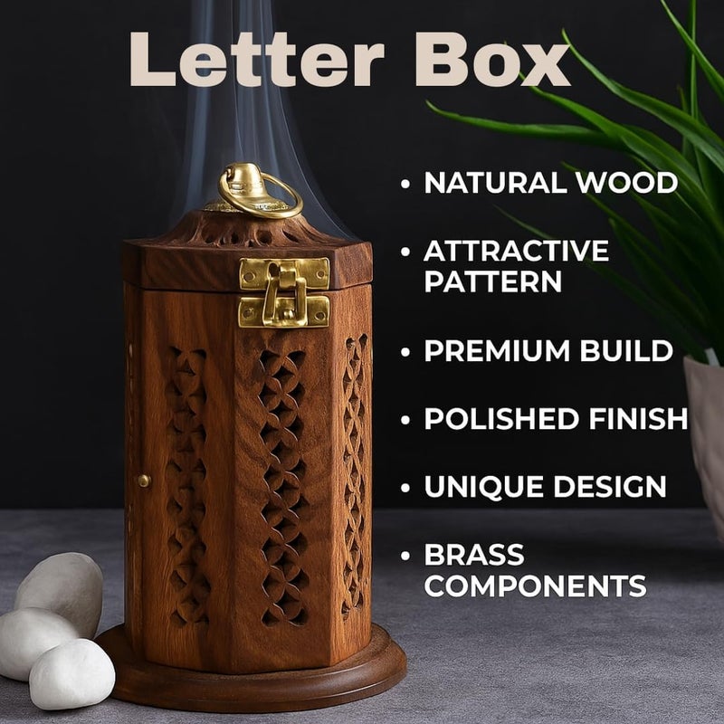 Bless International Bless-International Traditional-Handmade-Burner Wooden-Incense-Stick-Holder Ash-Catcher-Stand for-Aromatherapy-Meditation-Yoga (7 Inch Letter Box Wooden Charcoal/Cone) - Image 5
